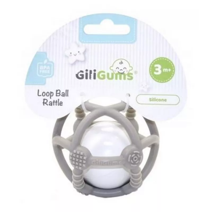 GILI GUMS PIŁKA GRYZAK  Z GRZECHOTKĄ SZARA 64231