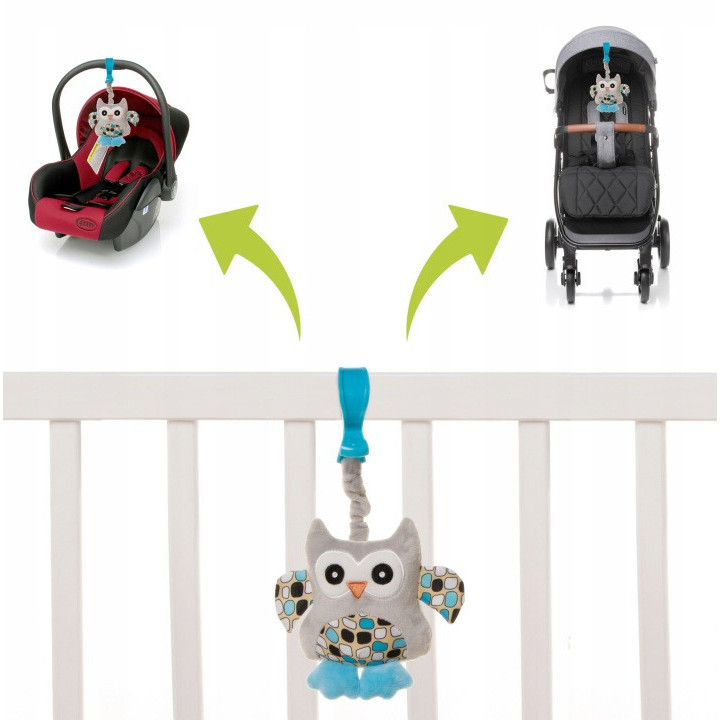 4BABY Zabawka piszczałka sówka do wózka/fotelika/łóżeczka NIEBIESKA