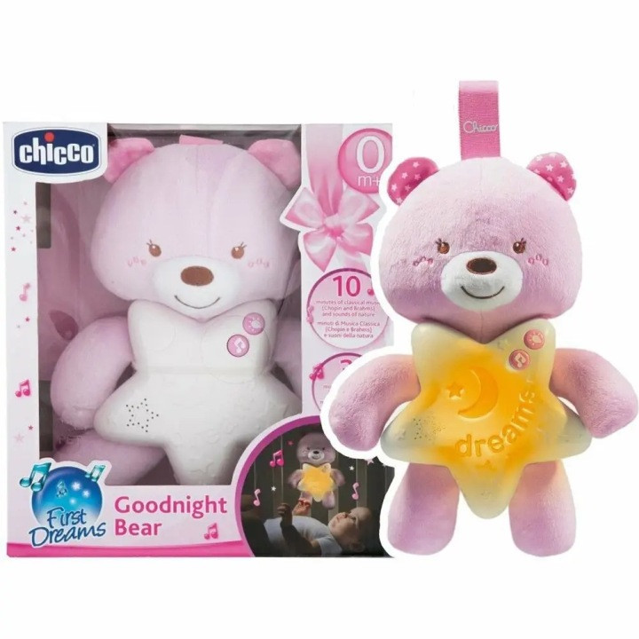 CHICCO Pierwszy Miś na dobranoc RÓŻOWY