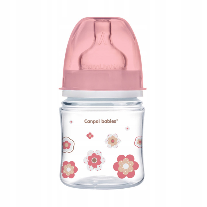 Canpol Babies Butelka EasyStart 120 ml NEWBORN BABY 35/216 różowe kwiatuszki
