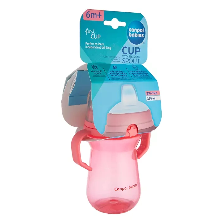 CANPOL BABIES Kubek niekapek z miękkim ustnikiem FirstCup 250ml, różowy 56/615