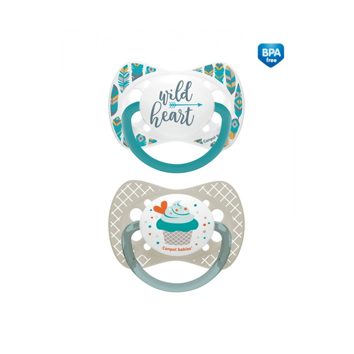 CANPOL BABIES Smoczek uspokajający silikonowy symetryczny 0-6m, Wild Nature Cupcake, 2szt.