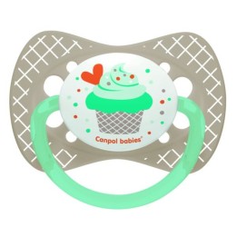 CANPOL BABIES Smoczek silikonowy symetryczny 0-6 Cupcake szary 23/282