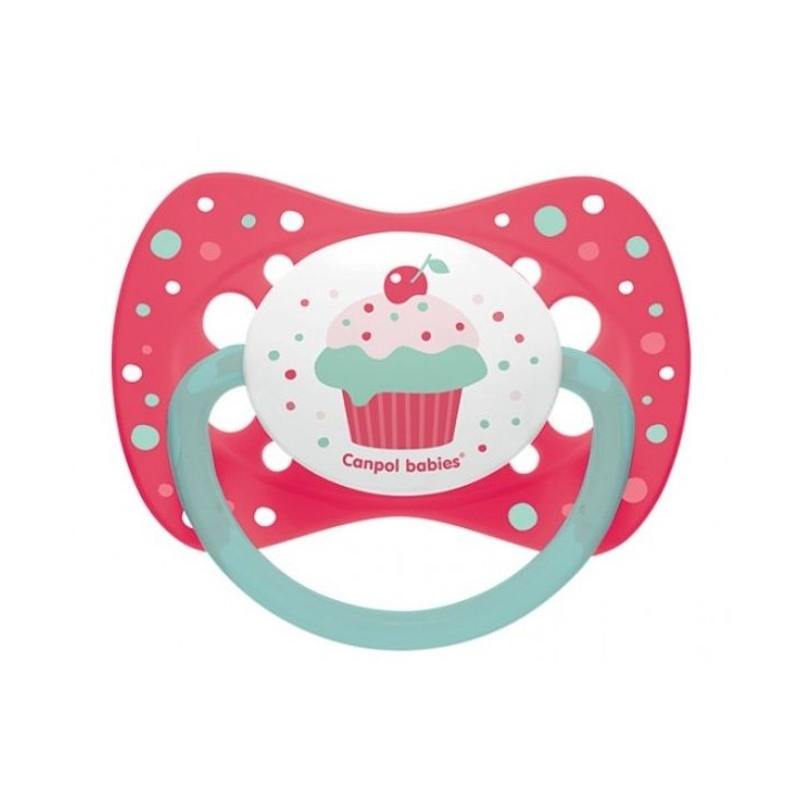 CANPOL BABIES Smoczek silikonowy symetryczny 0-6 Cupcake różowy 23/282