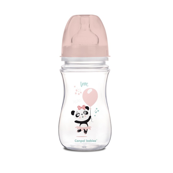 CANPOL BABIES Butelka 240ml szeroka, antykolkowa PP EasyStart Exotic Animals pink 35/221