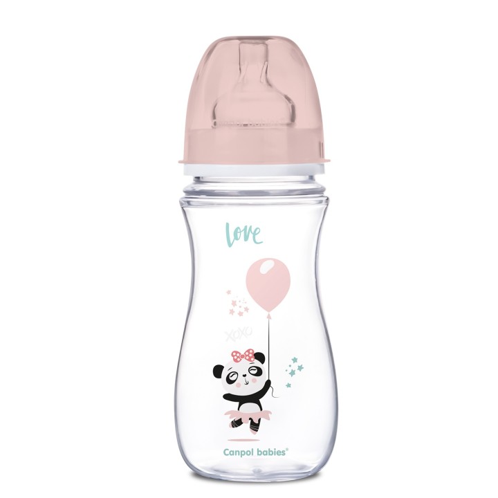 CANPOL BABIES Butelka 300ml szeroka, antykolkowa PP EasyStart Exotic Animals pink 35/222