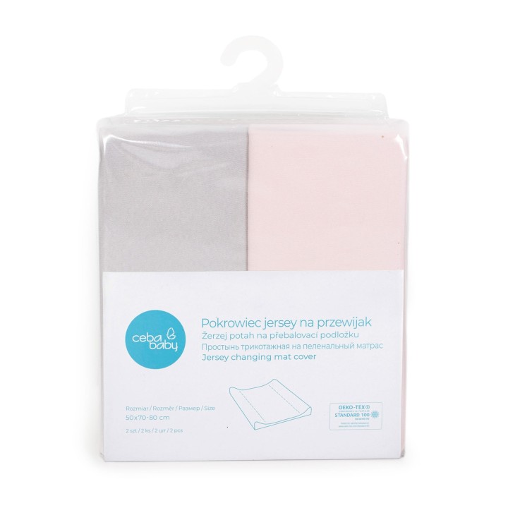 CEBA BABY Pokrowiec na przewijak Light Grey Melange+Pink, 50x70-80cm 2szt.