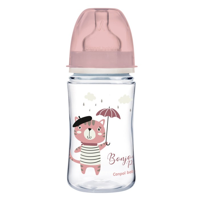 CANPOL BABIES Butelka szeroka antykolkowa 240ml PP EasyStart BONJOUR PARIS 35/232 róż