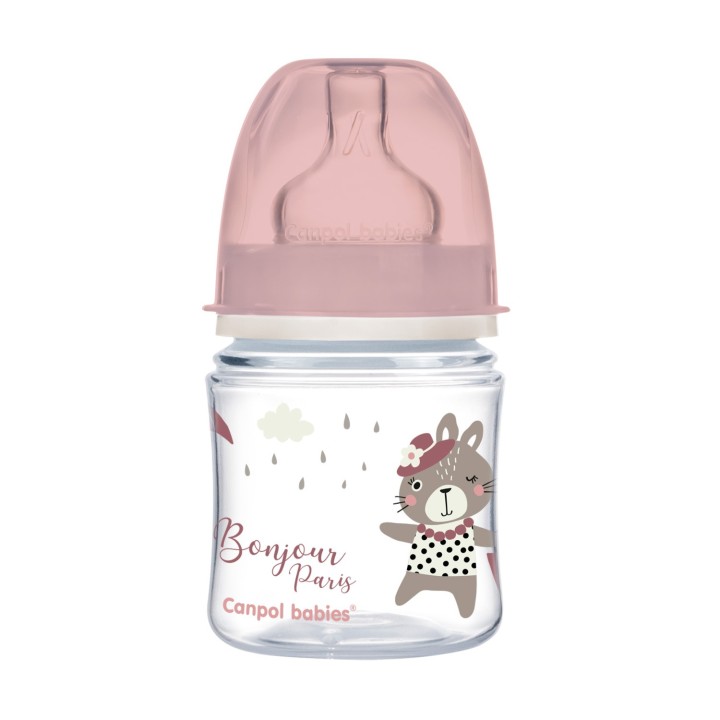 CANPOL BABIES Butelka szeroka antykolkowa 120ml PP EasyStart BONJOUR PARIS 35/231 róż