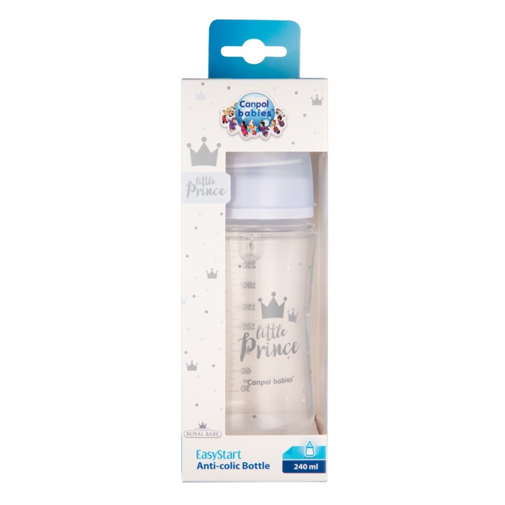 CANPOL BABIES Butelka szeroka antykolkowa 240ml PP EasyStart ROYAL BABY niebieska 35/234