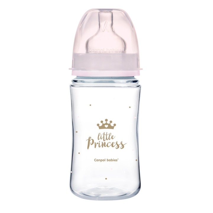CANPOL BABIES Butelka szeroka antykolkowa 240ml PP EasyStart ROYAL BABY róż 35/234