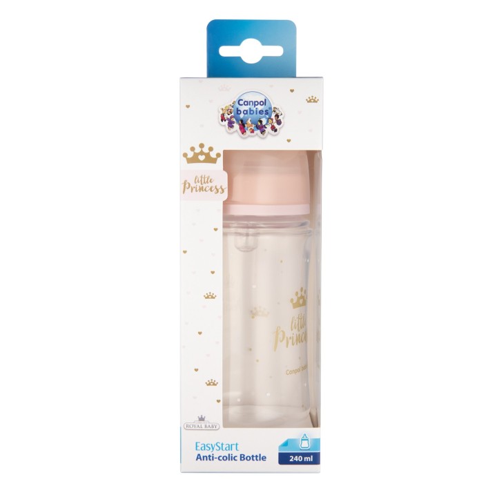 CANPOL BABIES Butelka szeroka antykolkowa 240ml PP EasyStart ROYAL BABY róż 35/234