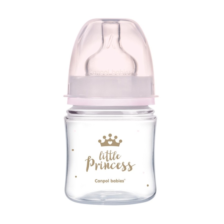 CANPOL BABIES Butelka szeroka antykolkowa 120ml PP EasyStart ROYAL BABY róż 35/233
