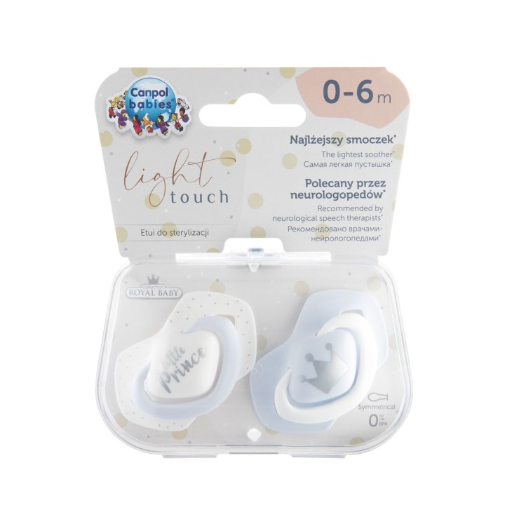 CANPOL BABIES Smoczek uspokajający silikonowy symetryczny ROYAL BABY blue 2 sztuki