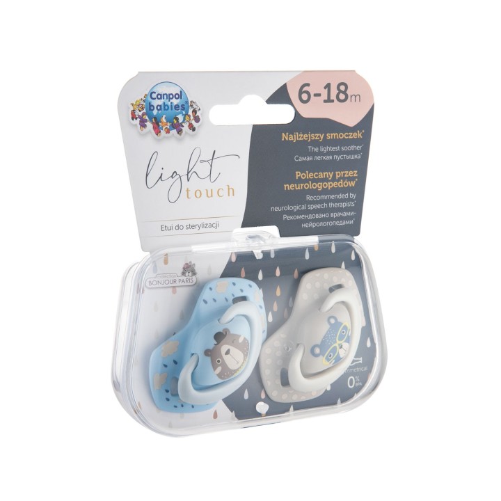 CANPOL BABIES Smoczek uspokajający silikonowy 18 m+ symetryczny BONJOUR PARIS blue 2sztuki