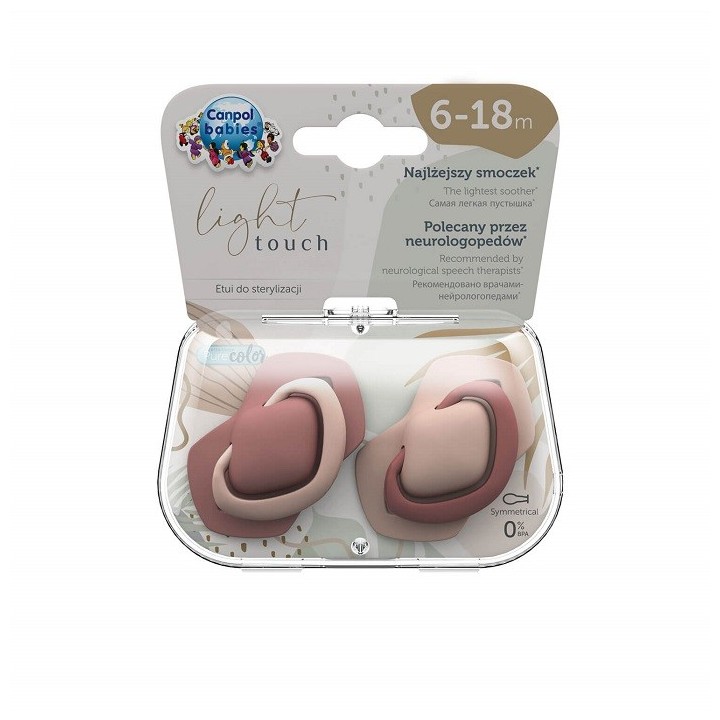 CANPOL BABIES Smoczki silikonowe symetryczne PURE COLOR pink 2 sztuki