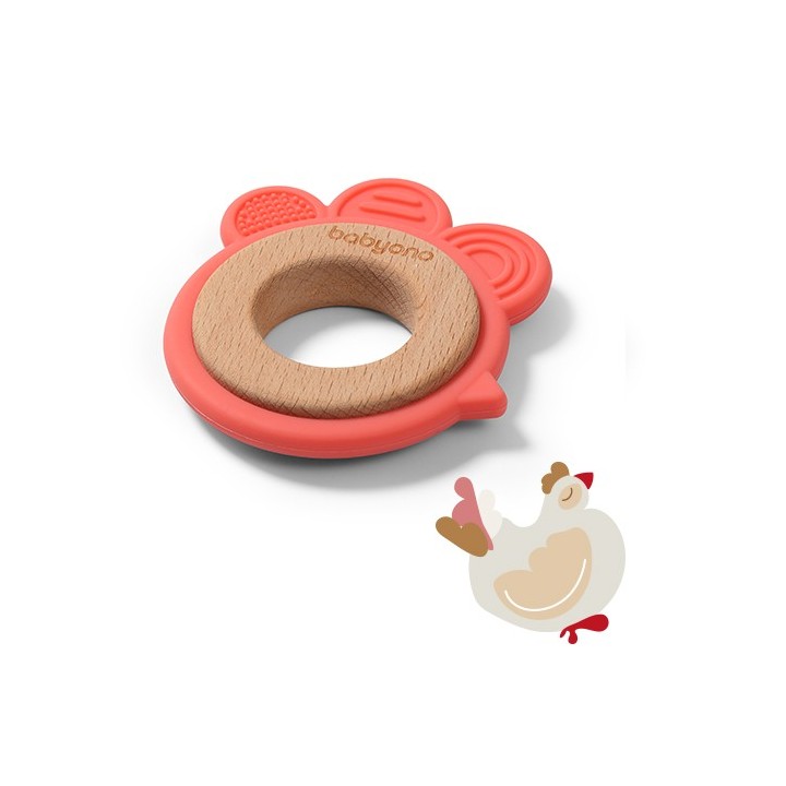 BabyOno Gryzak drewniany silikonowy Kurka 1075/03