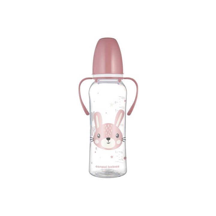 CANPOL BABIES But.250ml wąska z uchwytem CUTE ANIMALS 11/845 pink