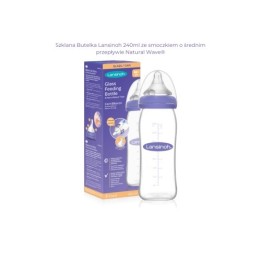 LANSINOH Szklana Butelka 240 ml ze smoczkiem o średnim przepływie Natural Wave