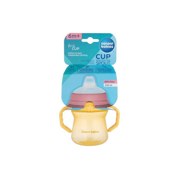 CANPOL BABIES Kubek z silikonowym ustnikiem FirstCup 150ml 56/614 yellow