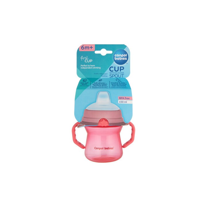 CANPOL BABIES Kubek z silikonowym ustnikiem FirstCup 150ml 56/614 pink