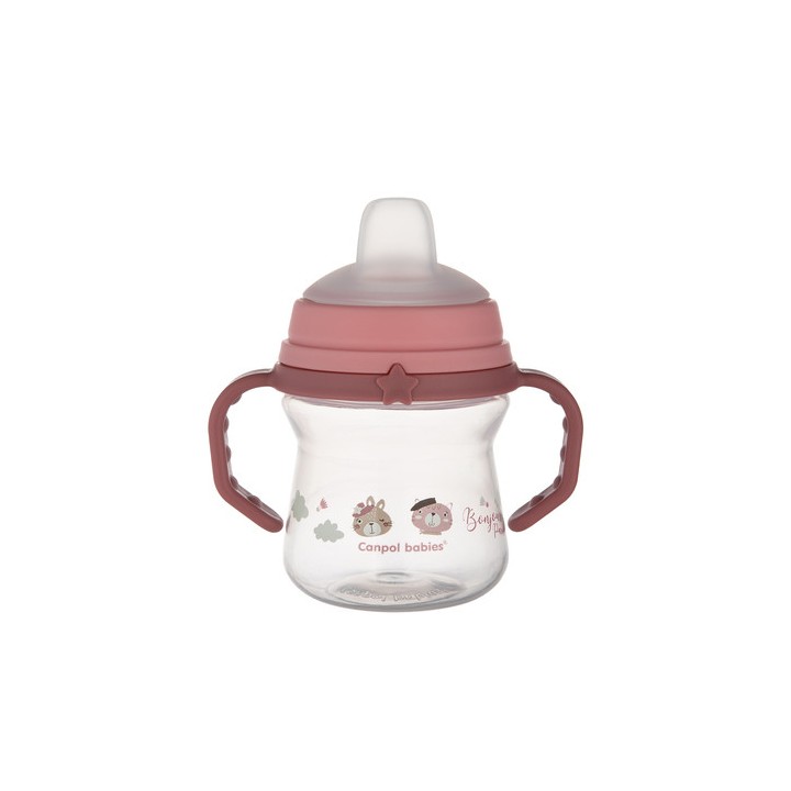 CANPOL BABIES Kubek z silikonowym ustnikiem FirstCup 150ml BONJOUR PARIS 56/612 pink
