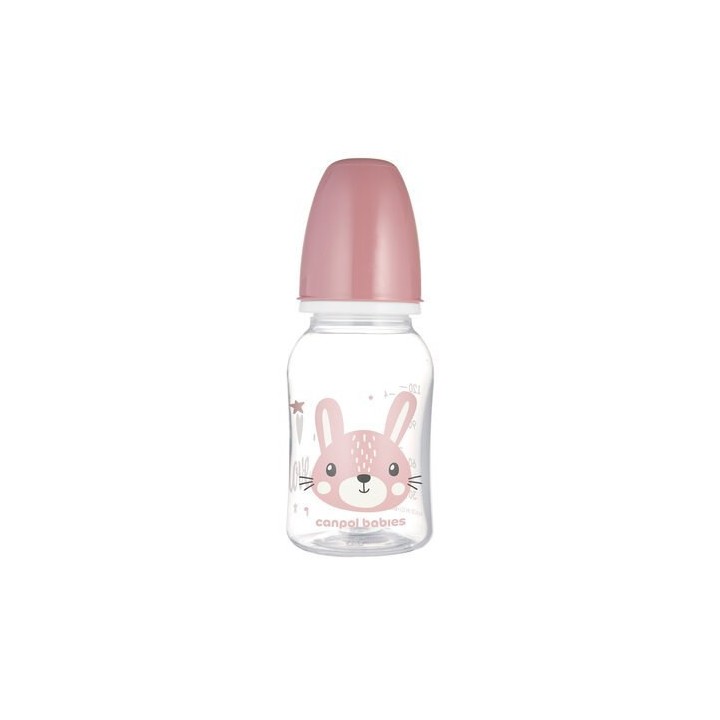CANPOL BABIES Butelka Wąska 120ml CUTE ANIMALS Różowa 11/851