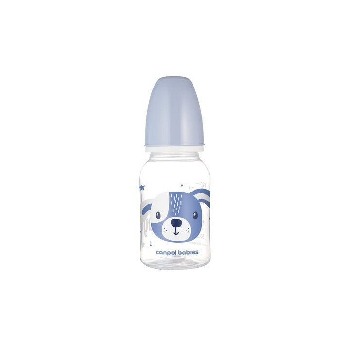 CANPOL BABIES Butelka Wąska 120ml CUTE ANIMALS Niebieska 11/851