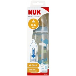 NUK Butelka First Choice+ (PP), lateksowy smoczek rozm. M (0-6 mies.) z kontrolą temperatury, 300 ml