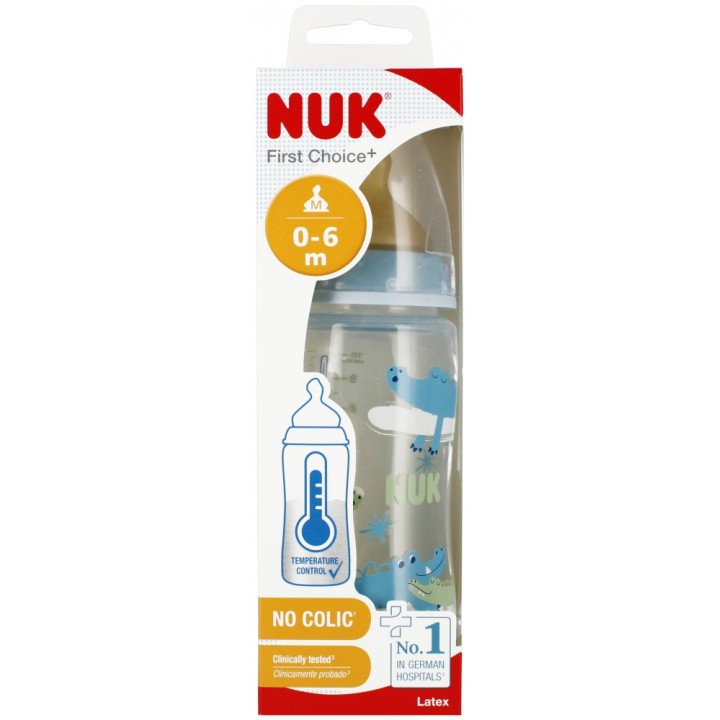 NUK Butelka First Choice+ (PP), lateksowy smoczek rozm. M (0-6 mies.) z kontrolą temperatury, 300 ml