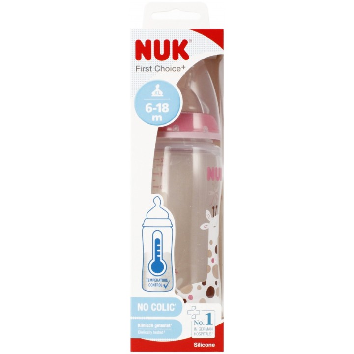 NUK Butelka First Choice+ (PP), silikonowy smoczek rozm. XL (6-18 mies.) z kontrolą temperatury, 300 ml