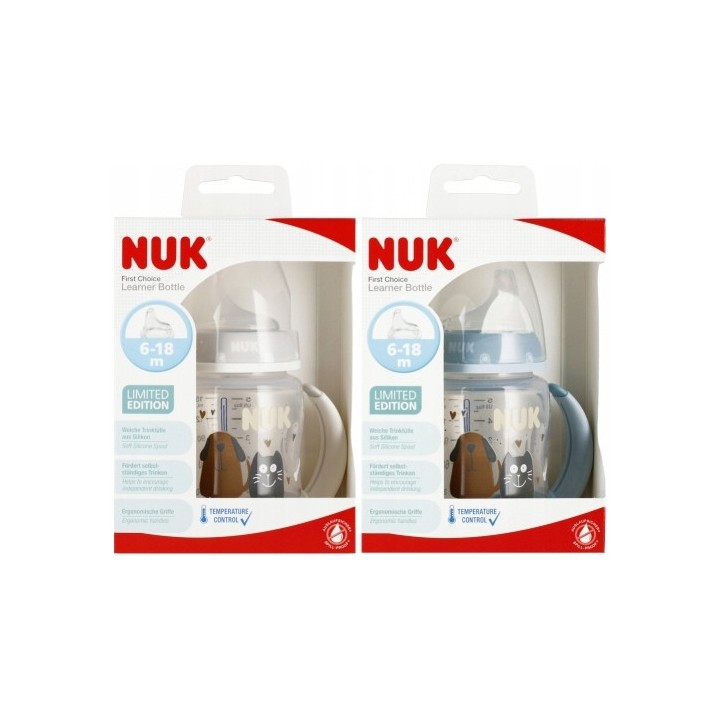 NUK Butelka First Choice+ Learner Botlle, ustnik niekapek, rozm. M (6-18 mies.), 150 ml, Limitowana edycja kot&pies