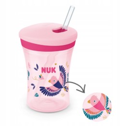 NUK Kubek EVOLUTION ACTION CUP, kubek niekapek z silikonową słomką, 12 m+,  230 ml, KAMELEON