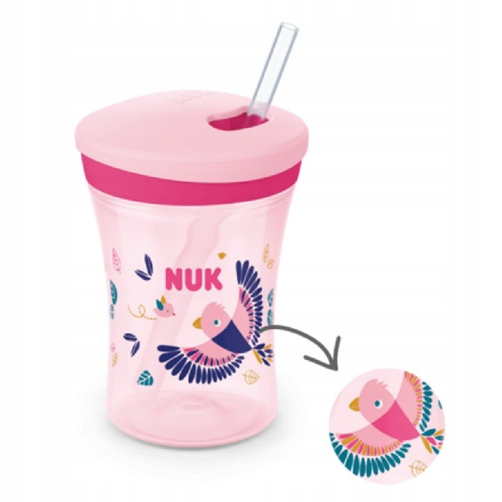 NUK Kubek EVOLUTION ACTION CUP, kubek niekapek z silikonową słomką, 12 m+,  230 ml, KAMELEON