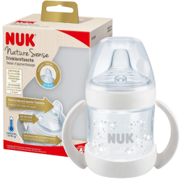 NUK NATURE SENSE Butelka 150ml. z uchwytami i wskaźnikiem temperatury, silikonowy ustnik niekapek