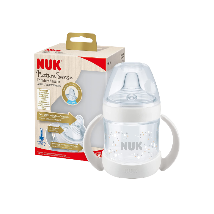 NUK NATURE SENSE Butelka 150ml. z uchwytami i wskaźnikiem temperatury, silikonowy ustnik niekapek
