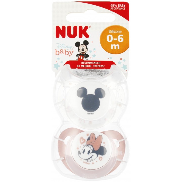 NUK Smoczek uspokajający silikonowy, rozmiar 0-6 m, DISNEY, zestaw 2 sztuk
