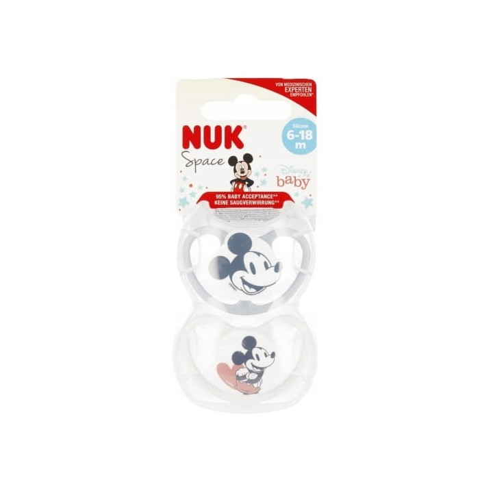 NUK Smoczek uspokajający silikonowy, rozmiar 6-18 m, SPACE, zestaw 2 sztuk