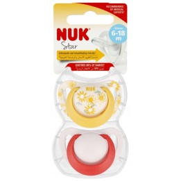 NUK Smoczek uspokajający silikonowy, rozmiar 6-18 m, Star, zestaw 2 sztuk
