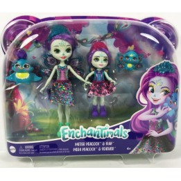 ENCHANTIMALS Lalka SIOSTRY Patter i Piera + ZWIERZĄTKA, PAWIE HCF79