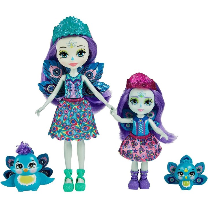 ENCHANTIMALS Lalka SIOSTRY Patter i Piera + ZWIERZĄTKA, PAWIE HCF79
