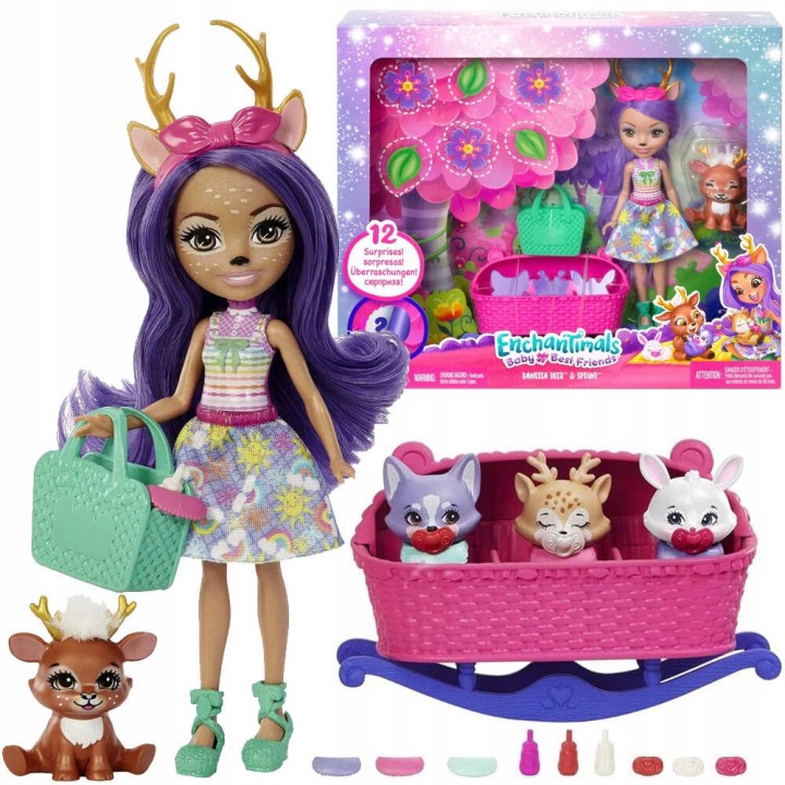 ENCHANTIMALS Laleczka z przyjacielem JELONKIEM + 12 NIESPODZIANEK HLK83